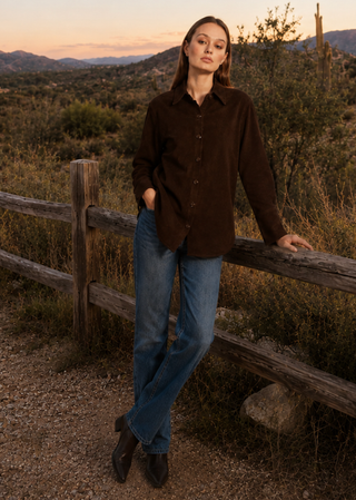Western Chocolate Brown Suede Shirt Jacket