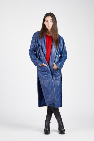 Pthalo Blue Stretch Leather Duster