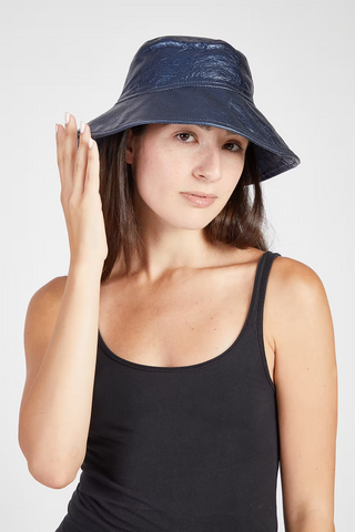 Metallic Blue Leather Hat