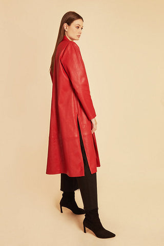 Red Stretch Leather Duster