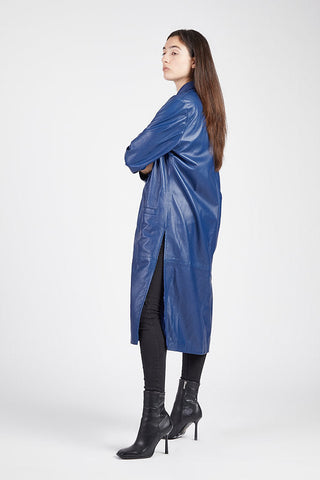 Pthalo Blue Stretch Leather Duster