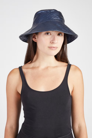 Metallic Blue Leather Hat