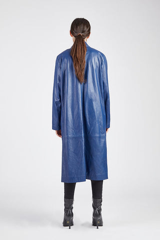 Pthalo Blue Stretch Leather Duster