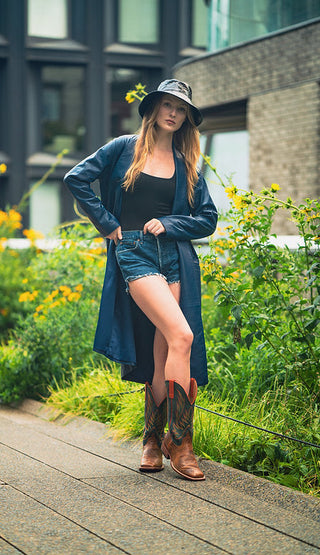 Pthalo Blue Stretch Leather Duster