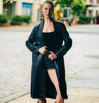 Pthalo Blue Stretch Leather Duster