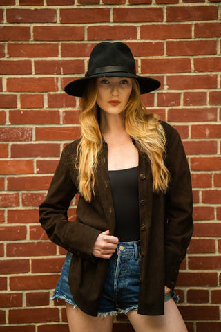 Western Chocolate Brown Suede Shirt Jacket