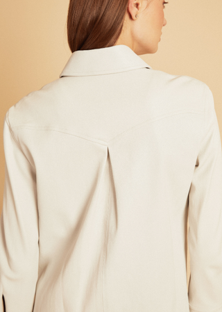 Western White Stretch Leather Shirt Jacket