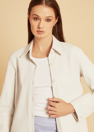 Western White Stretch Leather Shirt Jacket