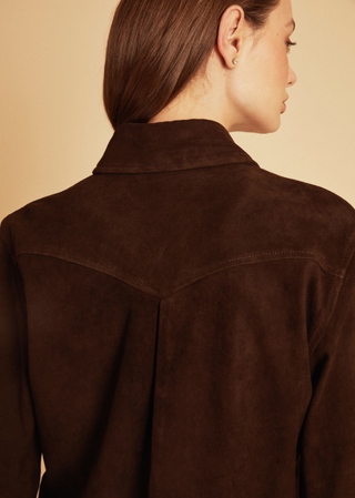 Western Chocolate Brown Suede Shirt Jacket