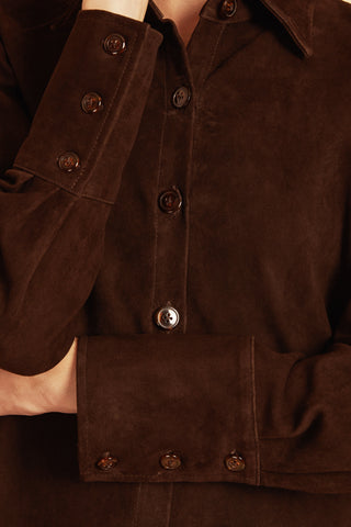 Western Chocolate Brown Suede Shirt Jacket
