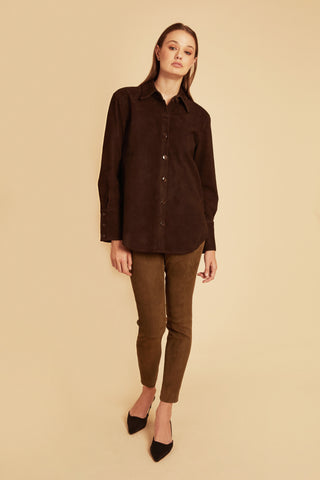 Western Chocolate Brown Suede Shirt Jacket