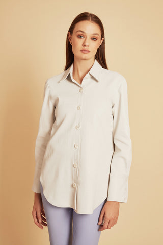 Western White Stretch Leather Shirt Jacket